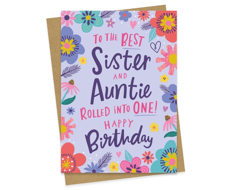 DottyBlack Sister & Auntie Birthday Card | Happy Birthday Greeting Card with Envelope | Blank Inside Birthday Card for Sister, Aunt, Family Wishes, Celebration & Personal Messages - Image 1