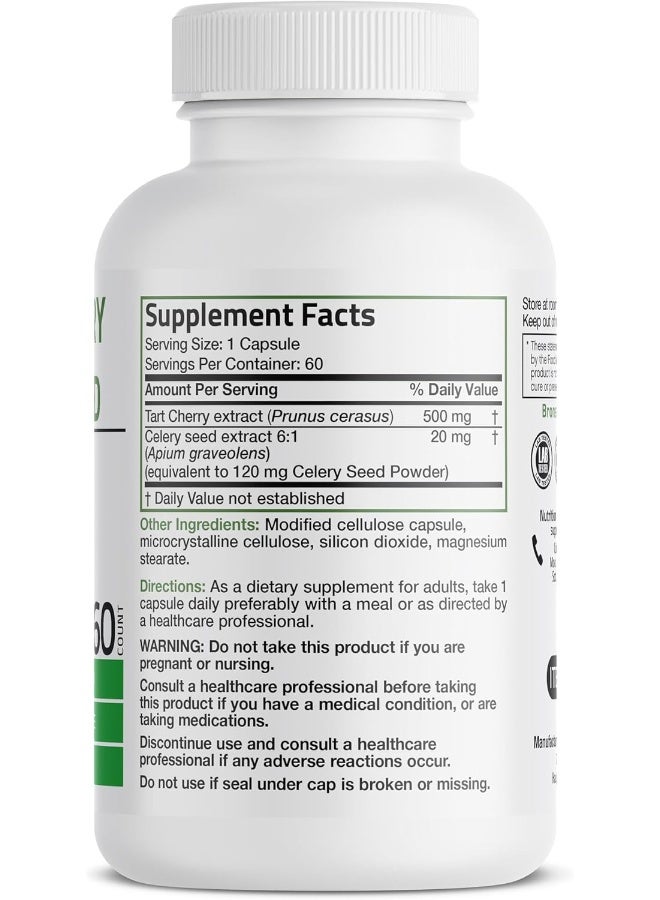 برونسون مستخلص الكرز الحامض + كبسولات بذور الكرفس - تنظيف قوي لحمض البوليك، ودعم حركة المفاصل ومكمل لتعافي العضلات - تركيبة غير معدلة وراثيًا - 60 كبسولة نباتية - Image 2