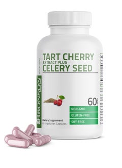 Bronson Tart Cherry Extract + Celery Seed Capsules - Powerful Uric Acid Cleanse, Joint Mobility Support & Muscle Recovery Supplement - Non-GMO Formula - 60 Vegetarian Capsules  - Image 1