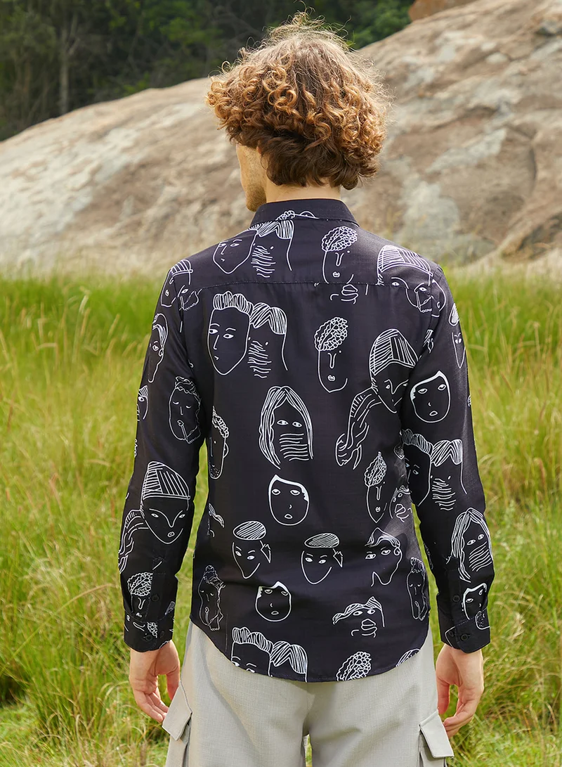 كامبوس سوترا Men's Midnight Black Doodle Face Shirt