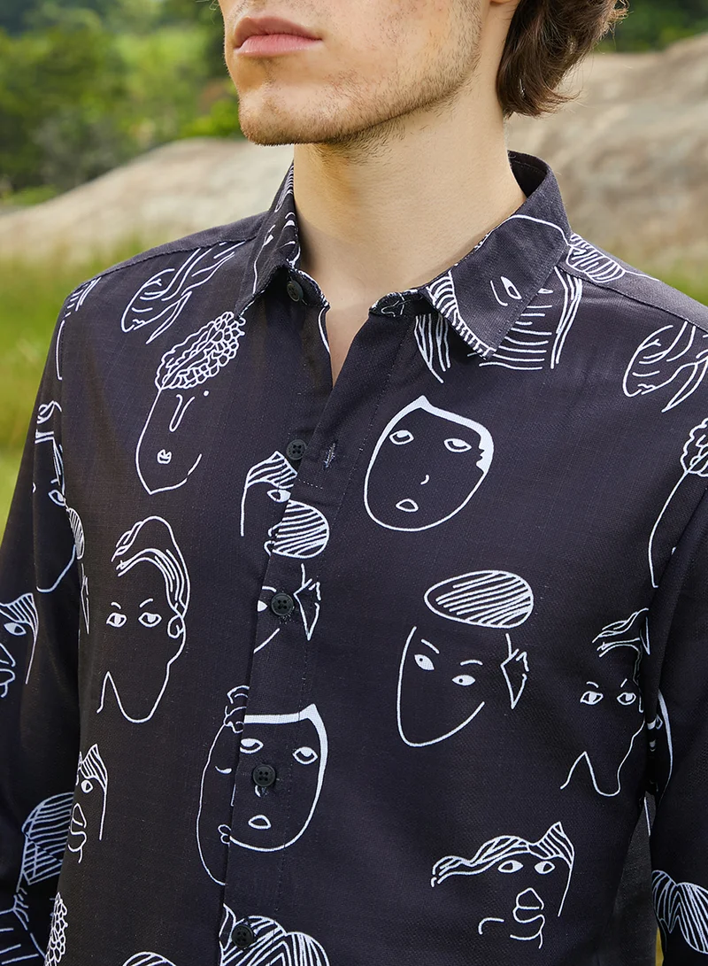 كامبوس سوترا Men's Midnight Black Doodle Face Shirt