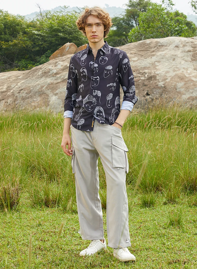 كامبوس سوترا Men's Midnight Black Doodle Face Shirt