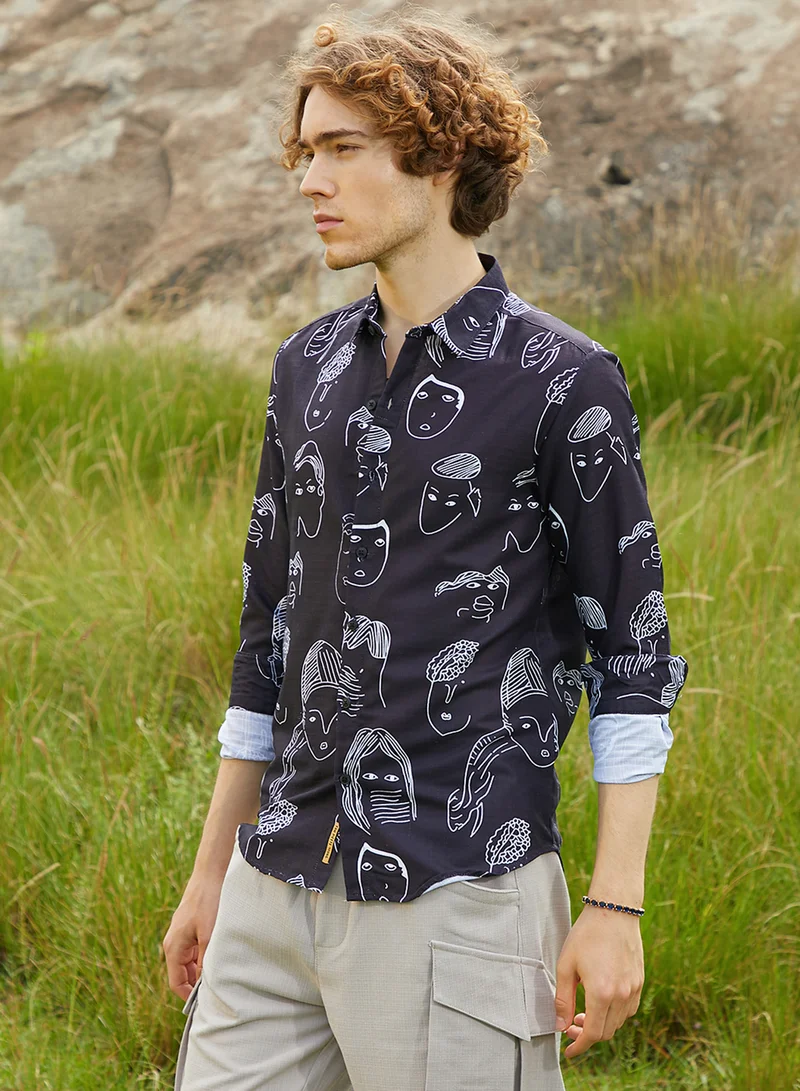 كامبوس سوترا Men's Midnight Black Doodle Face Shirt