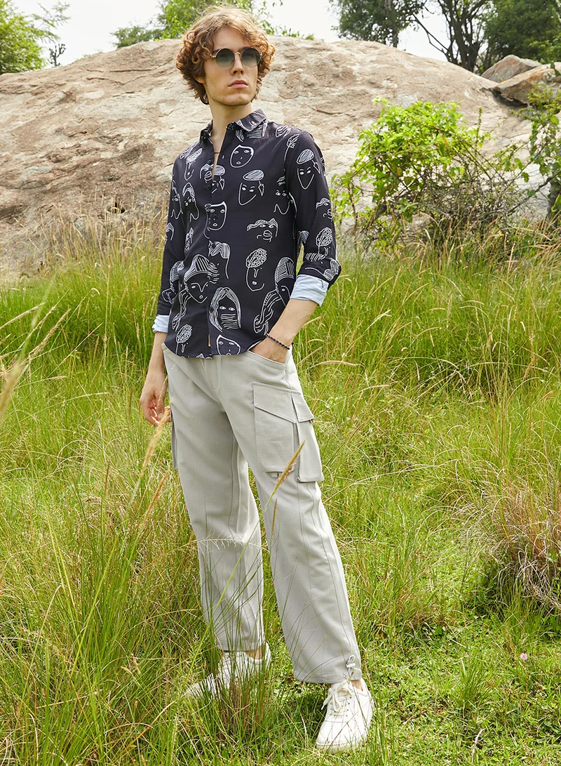 كامبوس سوترا Men's Midnight Black Doodle Face Shirt