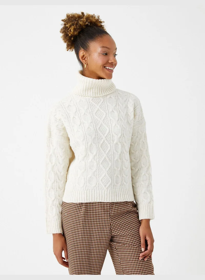 KOTON Half Turtleneck Sweater Knitted Patterned