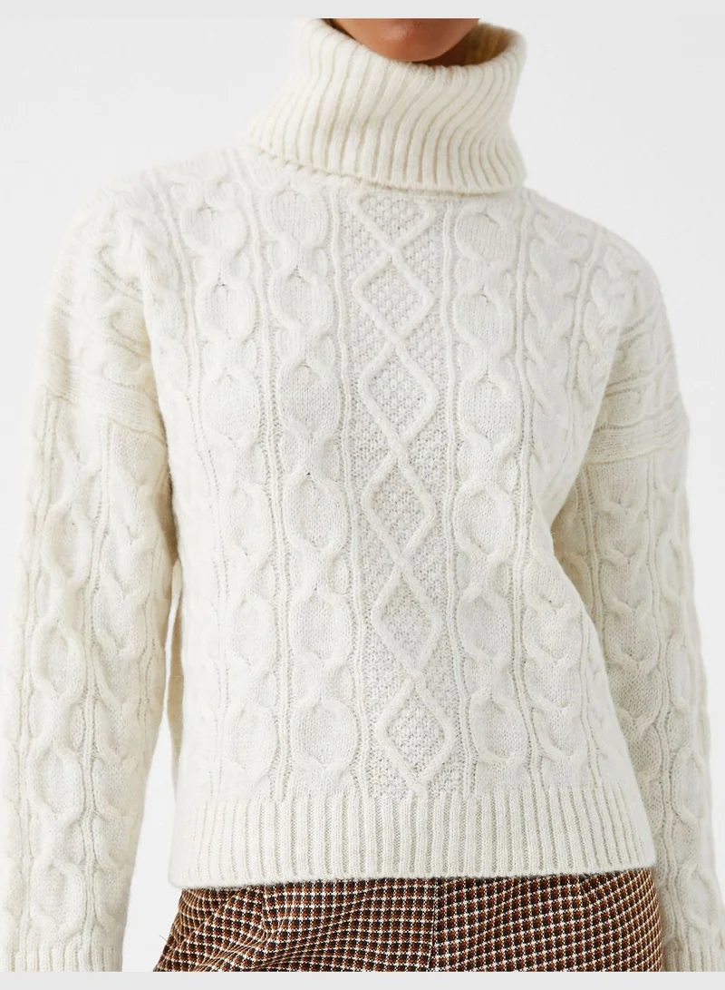 KOTON Half Turtleneck Sweater Knitted Patterned