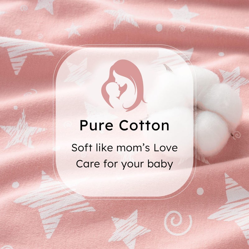 FIEMOL Baby Sleep Sack 6-12 months, 100% Cotton Sleeping Sack for Newborn and Infant, 3 Pack Baby Wearable Blanket, 0.5 Tog Lightweight Double Zipper Sleep Bag Medium Pink Stars Moon - Image 5
