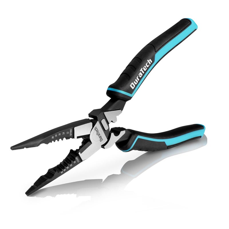 DURATECH 6-in-1 Needle Nose Pliers, 8.5" Multipurpose Long Nose Pliers with Wire Stripper/Crimper/Cutter Function, Heavy Duty Multifunctional Electrician Pliers for Crimping, Stripping, Shearing - Image 1