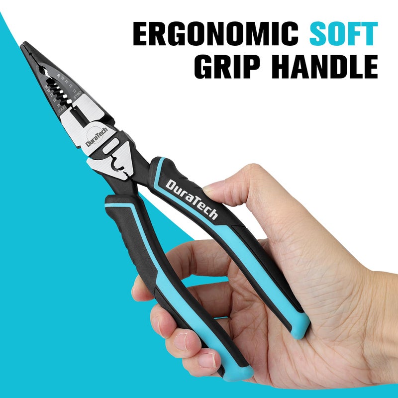 DURATECH 6-in-1 Needle Nose Pliers, 8.5" Multipurpose Long Nose Pliers with Wire Stripper/Crimper/Cutter Function, Heavy Duty Multifunctional Electrician Pliers for Crimping, Stripping, Shearing - Image 5