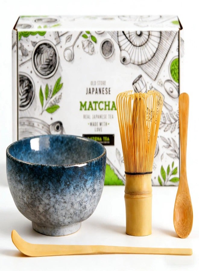 KAISHANE Matcha Whisk Set – 4 Piece Bamboo Whisk Kit with 100-Prong Chasen, Scoop, Tea Spoon & Ceramic Bowl – Traditional Japanese Style for Matcha Lovers (Blue) - Image 1