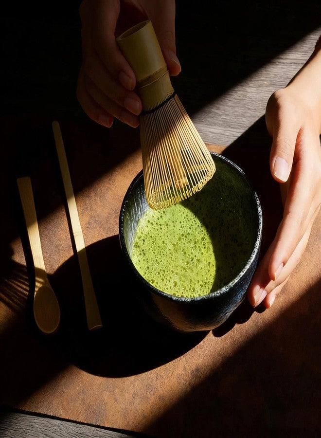 KAISHANE Matcha Whisk Set – 4 Piece Bamboo Whisk Kit with 100-Prong Chasen, Scoop, Tea Spoon & Ceramic Bowl – Traditional Japanese Style for Matcha Lovers (Blue) - Image 3