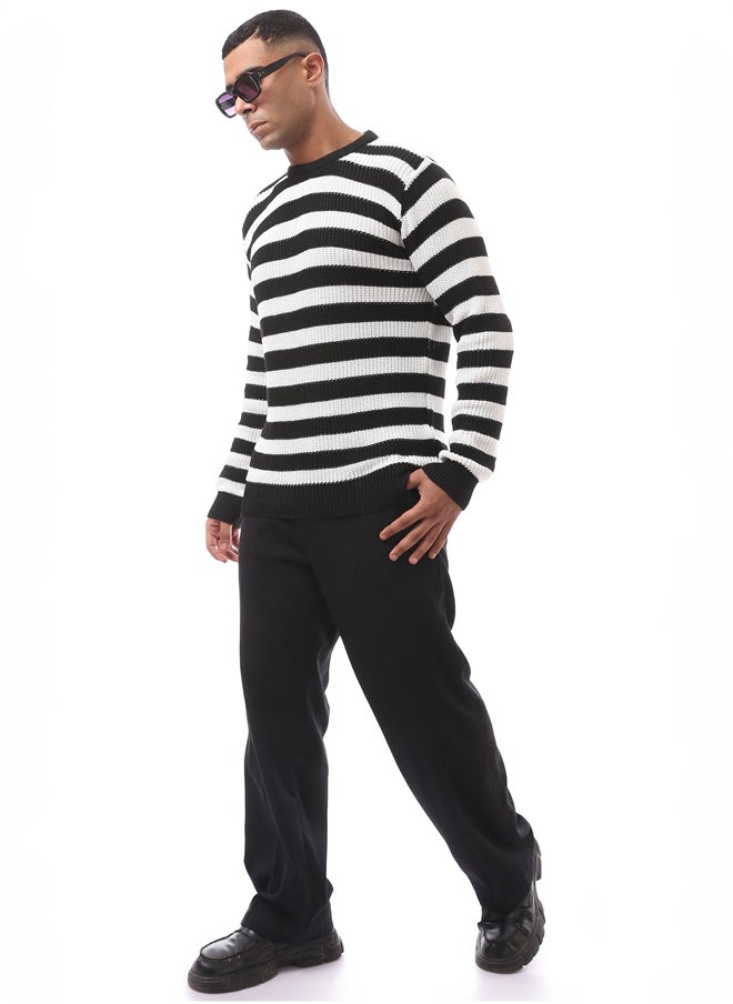 RAVIN - Black & White Striped Slip On Knitted Pullover - Image 1