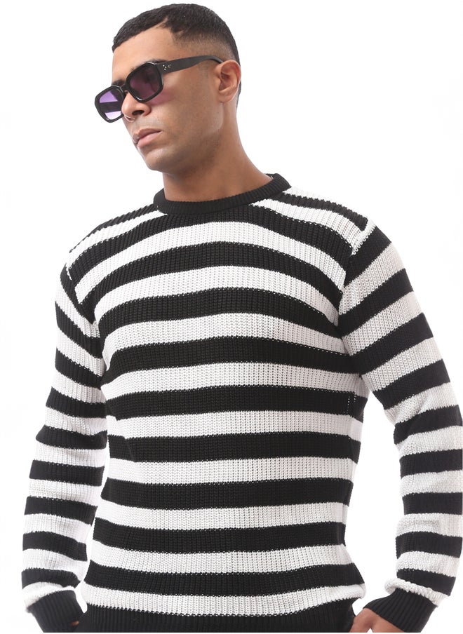 RAVIN - Black & White Striped Slip On Knitted Pullover - Image 1