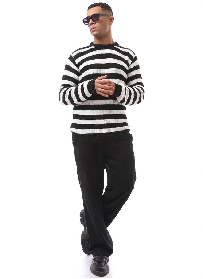 RAVIN - Black & White Striped Slip On Knitted Pullover - Image 1