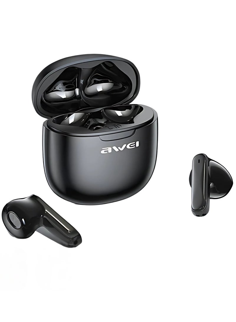 Awei T68 ENC Bluetooth earbuds, noise cancellation, wireless earbuds, waterproof, call-friendly earbuds. Black - Image 2