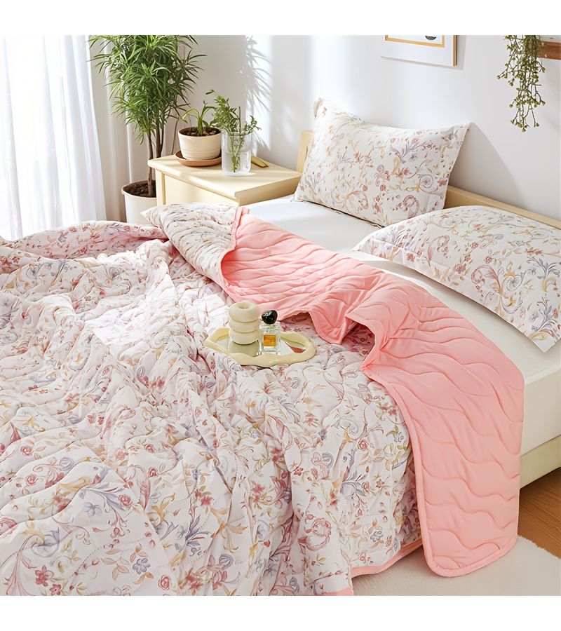 Youth Dreamy Floral Print Thin Quilt 70.87 By 78.74 Inch Summer Air Conditioning Lightweight Quilt 1pc - Image 2