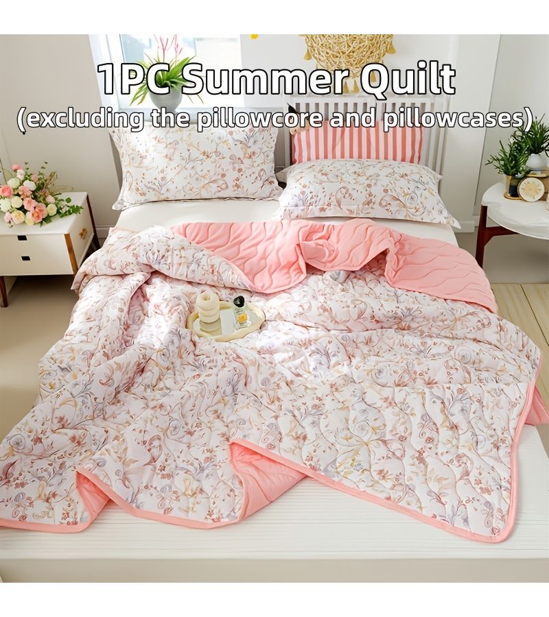 Youth Dreamy Floral Print Thin Quilt 70.87 By 78.74 Inch Summer Air Conditioning Lightweight Quilt 1pc - Image 1