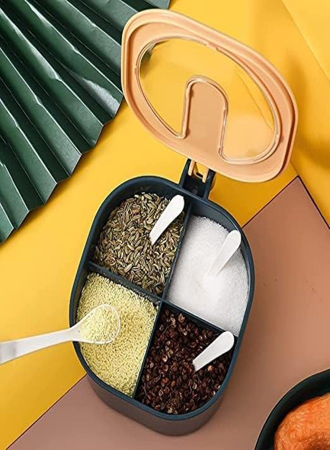 Rokzo Seasoning Container 4 Compartments Seasoning Box Spice Jar Condiment Container Kitchen Spice Box Salt Jar with Spoons - Image 1