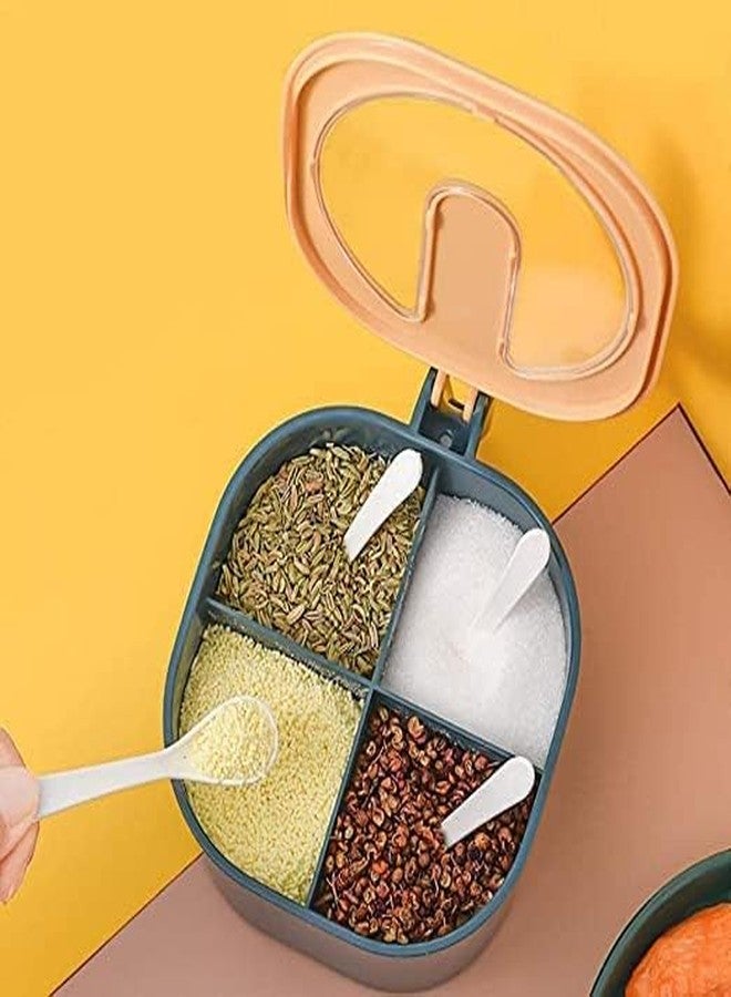 Rokzo Seasoning Container 4 Compartments Seasoning Box Spice Jar Condiment Container Kitchen Spice Box Salt Jar with Spoons - Image 4