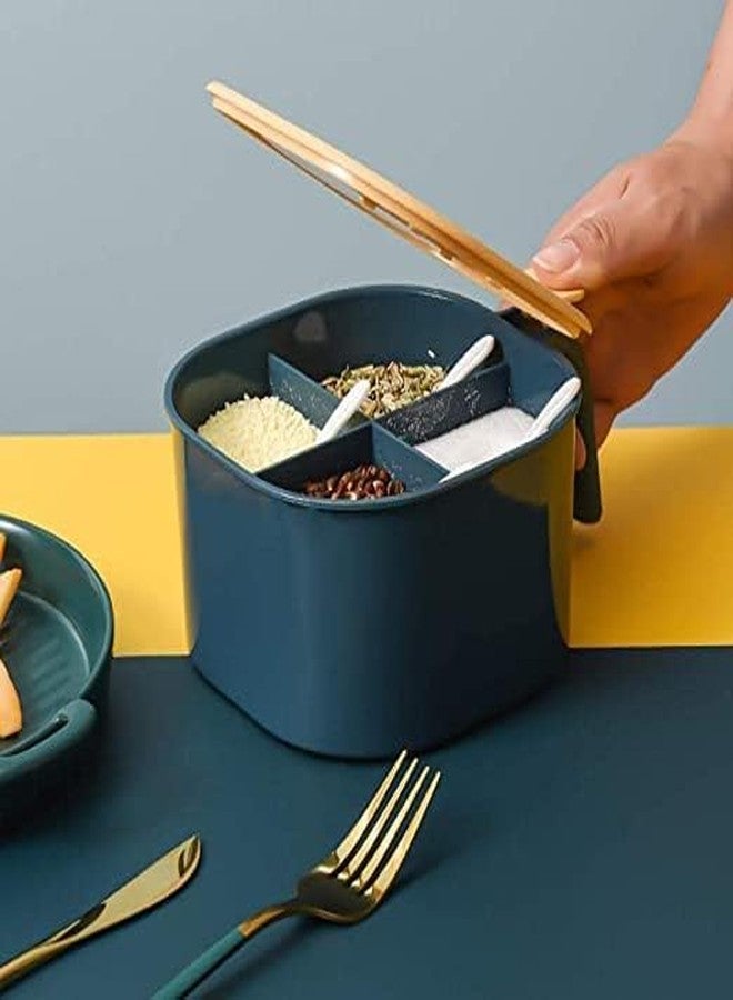 Rokzo Seasoning Container 4 Compartments Seasoning Box Spice Jar Condiment Container Kitchen Spice Box Salt Jar with Spoons - Image 2