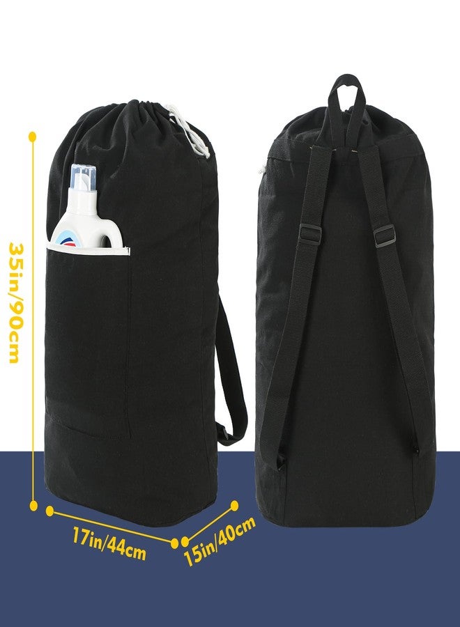 GORISEN Canvas Laundry bag, Washable Laundry backpack, Adjustable Straps, Large Front Pocket, Drawstring Closure (BLACK, XX-Large) - Image 2