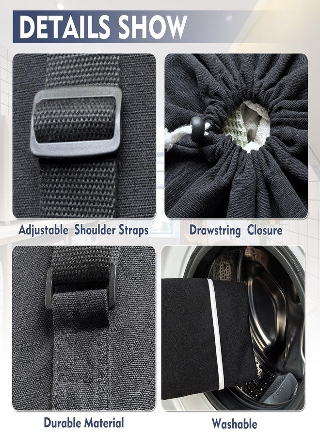 GORISEN Canvas Laundry bag, Washable Laundry backpack, Adjustable Straps, Large Front Pocket, Drawstring Closure (BLACK, XX-Large) - Image 4