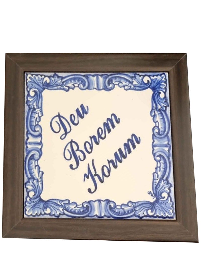 GOA2GULF - Goa2Gulf Azulejos Hand Painted Baked Tile with wall Frame Color - Deu Borem Korum 19.2 x 19.2 cm - Image 1