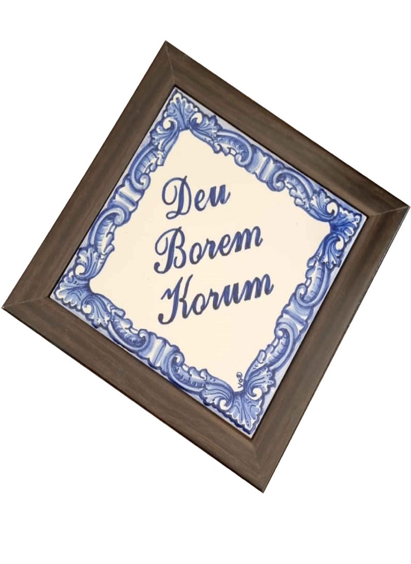 GOA2GULF - Goa2Gulf Azulejos Hand Painted Baked Tile with wall Frame Color - Deu Borem Korum 19.2 x 19.2 cm - Image 1