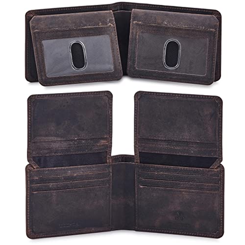 Cochoa Mens Wallet Real Leather Bifold RFID Blocking High Capacity Card Case with 2 ID Window in Gift Box (Crazy Horse, Coffee) - Image 1