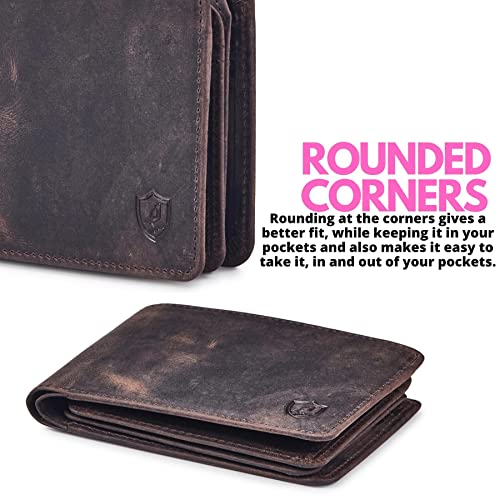 Cochoa Mens Wallet Real Leather Bifold RFID Blocking High Capacity Card Case with 2 ID Window in Gift Box (Crazy Horse, Coffee) - Image 4