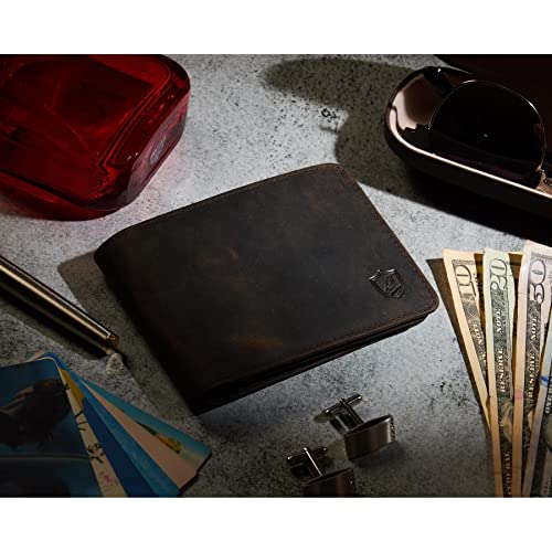 Cochoa Mens Wallet Real Leather Bifold RFID Blocking High Capacity Card Case with 2 ID Window in Gift Box (Crazy Horse, Coffee) - Image 5