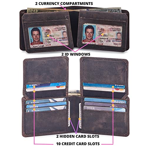 Cochoa Mens Wallet Real Leather Bifold RFID Blocking High Capacity Card Case with 2 ID Window in Gift Box (Crazy Horse, Coffee) - Image 3