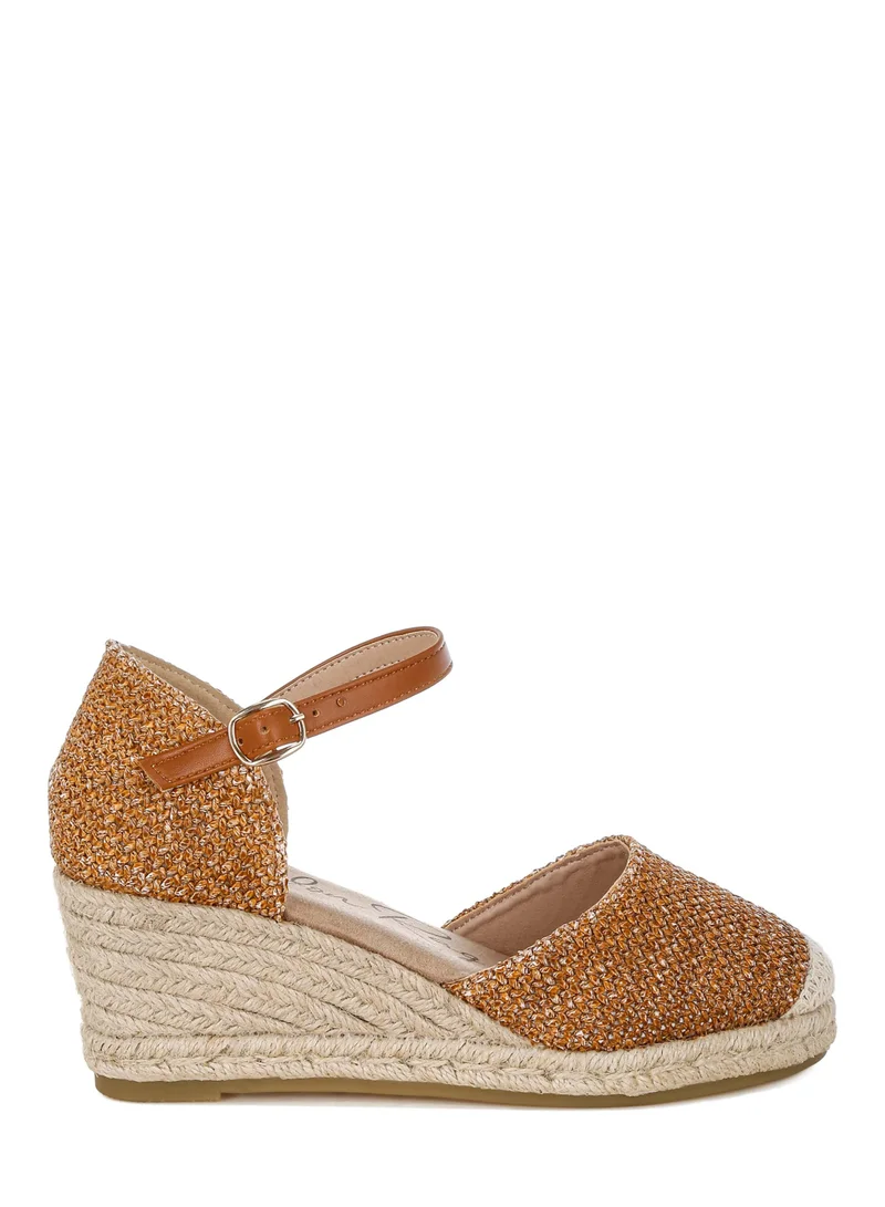 London Rag Raffia Woven Wedge Sandals in Tan