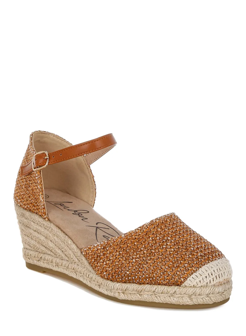 London Rag Raffia Woven Wedge Sandals in Tan