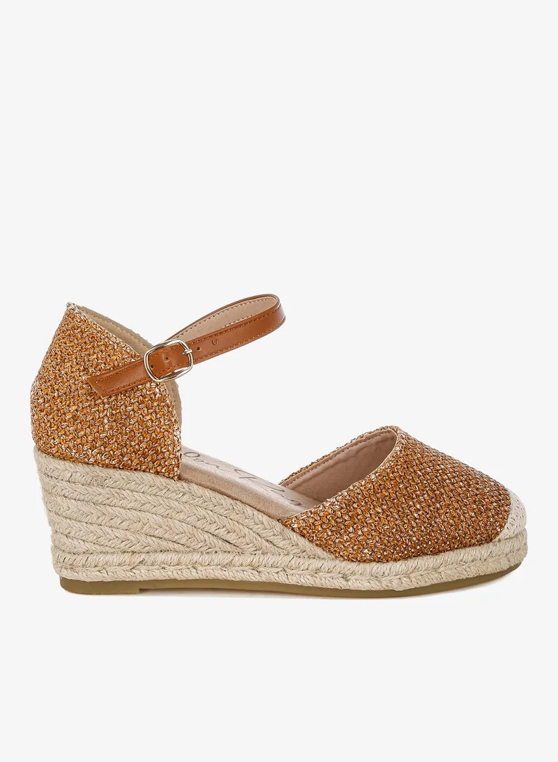 Raffia Woven Wedge Sandals in Tan