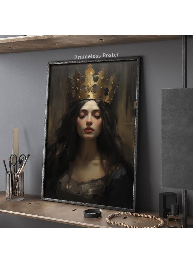 EMODA Moody Vintage Wall Art Dark Academia Paintings Black Queen Wall Art Queen Crown Canvas Wall Decor for Bedroom Gothic Vintage Pictures Vintage Portrait Art Prints Dark Moody Artwork 16x24inch No Frame - Image 2