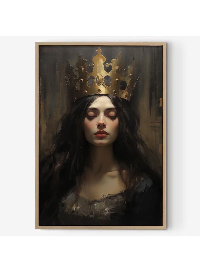 EMODA Moody Vintage Wall Art Dark Academia Paintings Black Queen Wall Art Queen Crown Canvas Wall Decor for Bedroom Gothic Vintage Pictures Vintage Portrait Art Prints Dark Moody Artwork 16x24inch No Frame - Image 1
