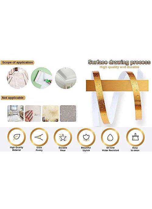 Skin Poster Skin Poster 50 Meters Waterproof Gap Sealing Golden Decoration Tape For Home Floor Tiles Wall Decor Waterproof Tiles 2CM Wide Gold  - Image 5