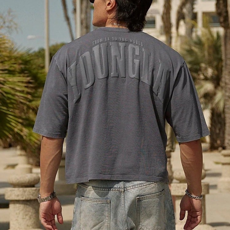 Youngla Men'S Oversized T-Shirt Foam Printed Pure Cotton Short Sleeve American Sports Fitness Casual Top - Image 2