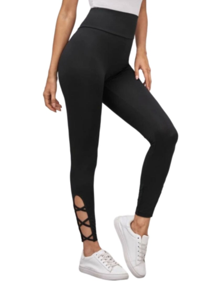 High Waisted Leggings with a Geometric Pattern at the Bottom  - Image 1