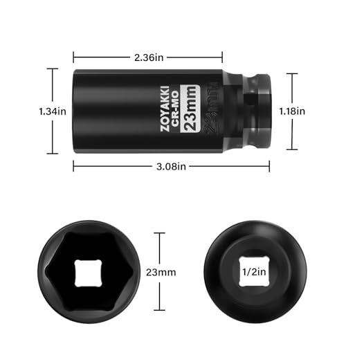 ZOYAKKI 1/2" Drive x 23 mm Deep 6 PT Impact Socket, CR-MO,1/2-inch Drive 6 Point Axle Nut Socket for Easy Removal of Axle Shaft Nuts (Metric 23MM) - Image 2