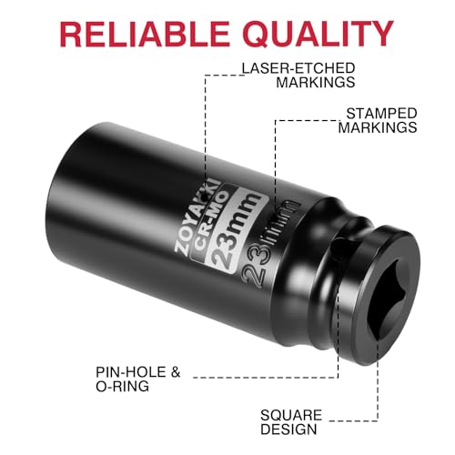 ZOYAKKI 1/2" Drive x 23 mm Deep 6 PT Impact Socket, CR-MO,1/2-inch Drive 6 Point Axle Nut Socket for Easy Removal of Axle Shaft Nuts (Metric 23MM) - Image 3