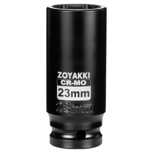 ZOYAKKI 1/2" Drive x 23 mm Deep 6 PT Impact Socket, CR-MO,1/2-inch Drive 6 Point Axle Nut Socket for Easy Removal of Axle Shaft Nuts (Metric 23MM) - Image 1