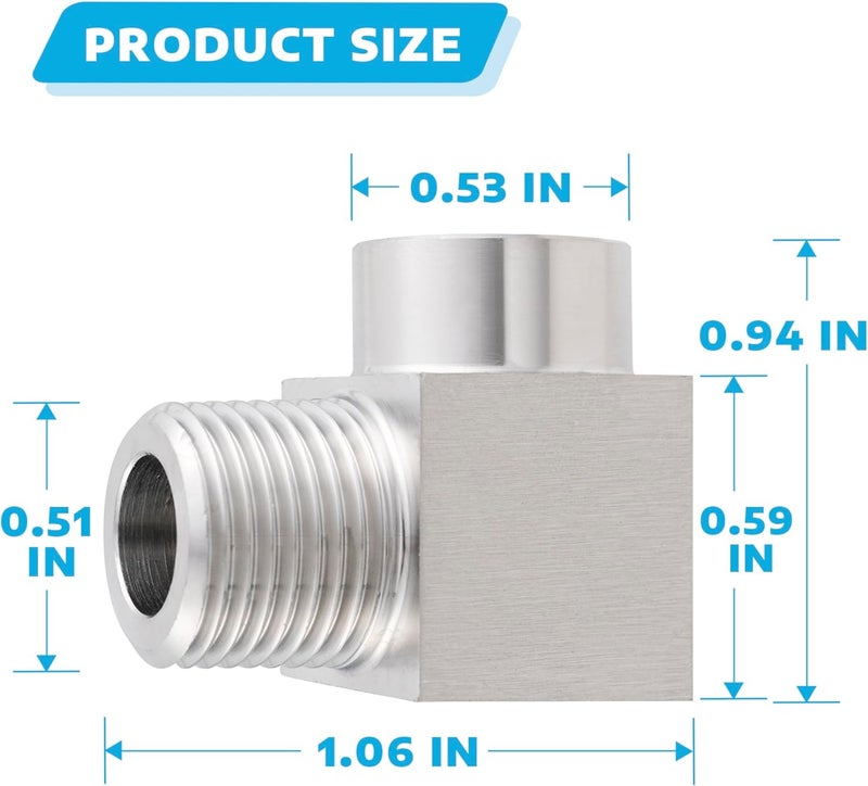 Yoebor Stainless Steel Reducer 90 Degree Barstock Street Elbow 1/8" NPT Female to 1/4" NPT Male Reducing 90-Degree Pipe Fitting 1pc - Image 2