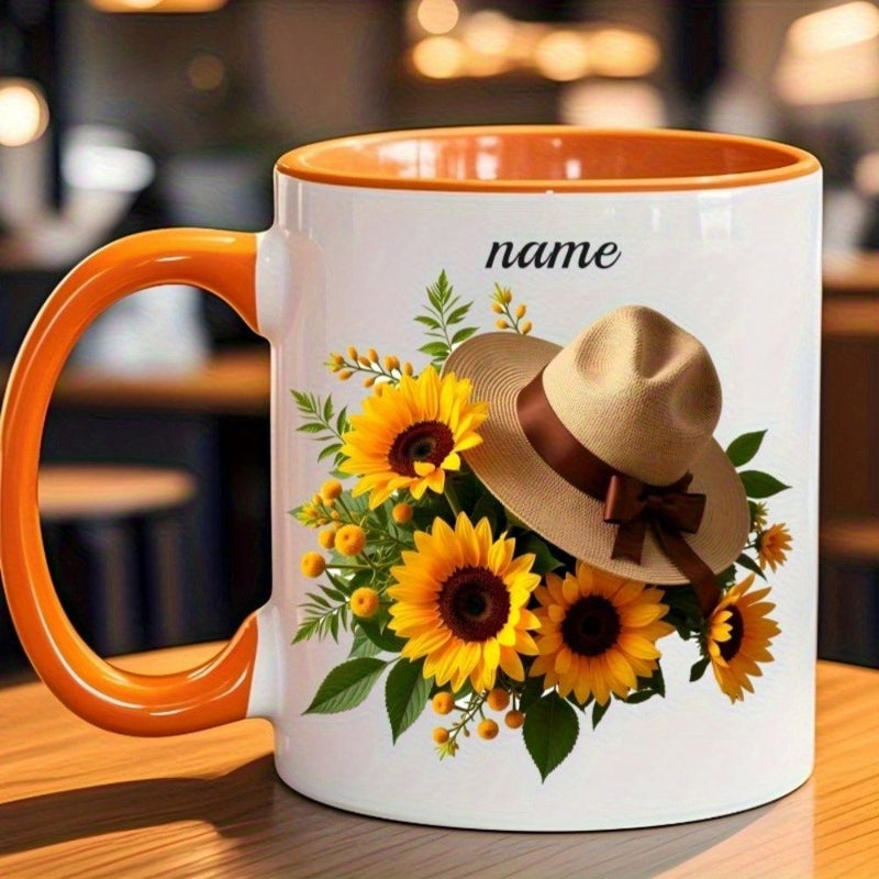 A Green 11 Oz Ceramic Coffee Mug with Handle High Quality Custom Floral Pattern Creative Gift for Hot or Cold Beverages Available in Multiple Colors Optional Personalization Perfect Present for Christmas Independence Day Halloween - Image 1