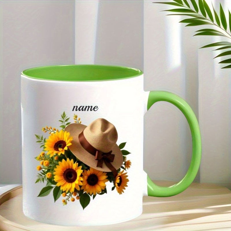 A Green 11 Oz Ceramic Coffee Mug with Handle High Quality Custom Floral Pattern Creative Gift for Hot or Cold Beverages Available in Multiple Colors Optional Personalization Perfect Present for Christmas Independence Day Halloween - Image 4