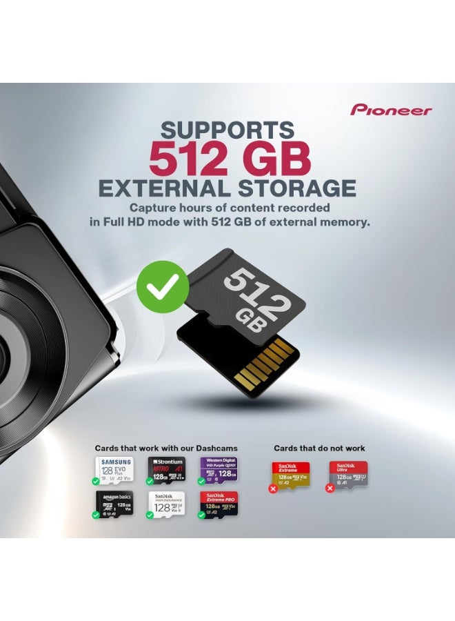 بايونير كاميرا لوحة القيادة VREC-H520DC | كاميرا أمامية بدقة 2K Quad HD، وكاميرا خلفية بدقة HD | شاشة 7.6 سم | تحذيرات ADAS | imelapse | تسجيل GPS | مجال رؤية 140 | STARVIS 2 | الأفضل في الرؤية في الإضاءة الخافتة | دعم بطاقة micro SD حتى 512 جيجابايت - Image 2