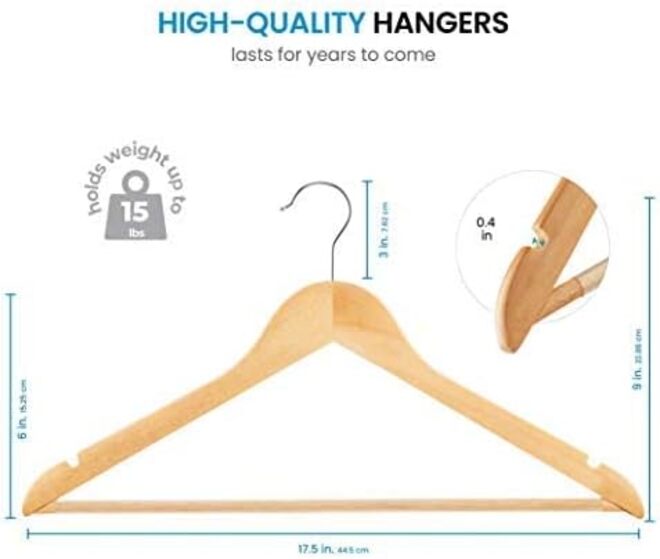 Harmony Homes Wood Clothes Hangers | Non-Slip Wooden Hanger with Swivel Hook, Smooth Finish, Shoulder Notches for Suits, Coats, Dresses & Shirts | Pack of 24 - Image 4