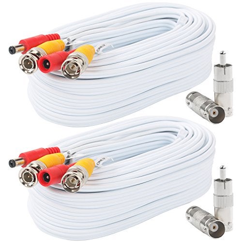 Postta BNC Video Power Cable (2 Pack 50 Feet) Video Security Camera Cable Wire with Four Connectors for CCTV DVR Surveillance System - Image 1