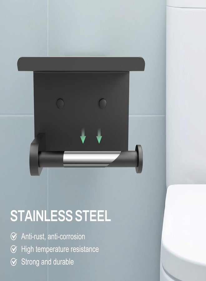 SetSail Toilet Paper Holder with Shelf Adhesive or Screw Bathroom Toilet Paper Roll Holders Wall Mount Matte Black Tissue Holder for Bathroom Hardware Accessories - Image 2
